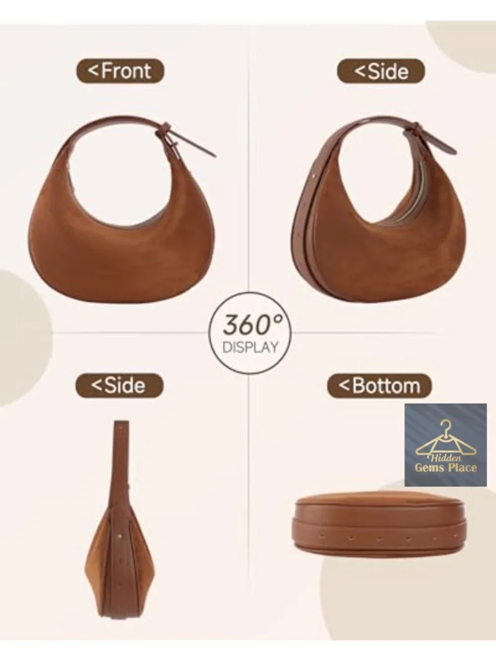 Suede Crossbody Hobo Bag Crescent Shoulder Tote Purse with Adjustable Strap